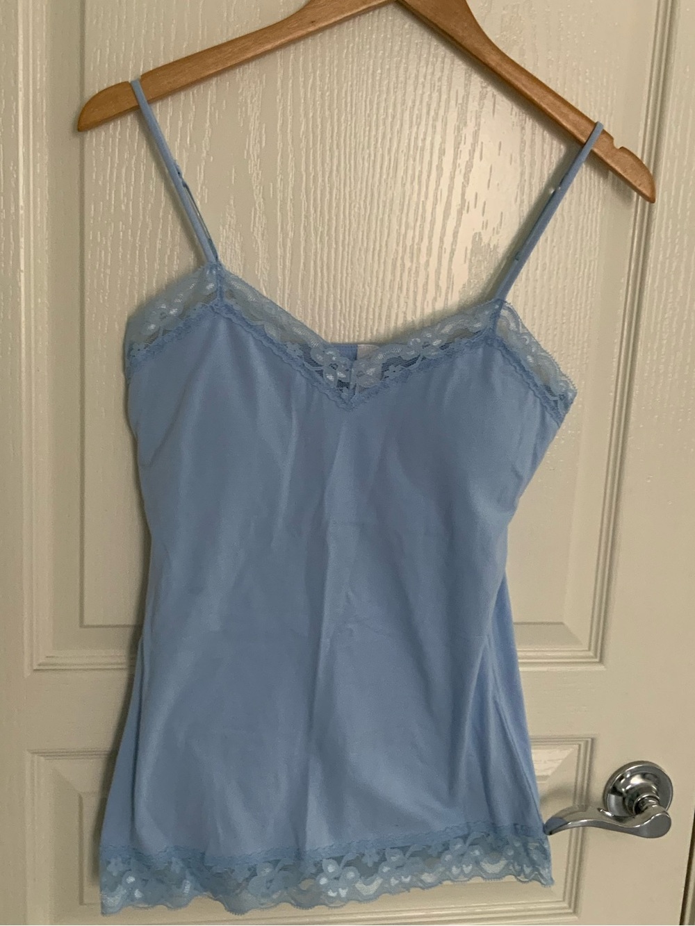 Y2K No Boundaries Cami Tank Top Juniors Large Light Blue Lace Trim Stretch